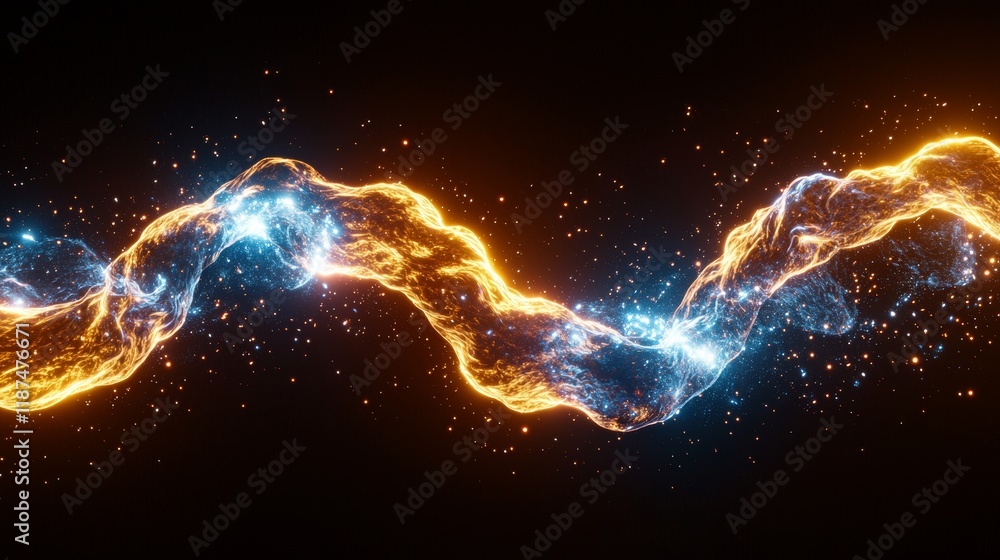 Obraz premium Abstract starry night with swirling galaxies, neon-colored dust clouds, and sparkling stars on a dark horizonless void