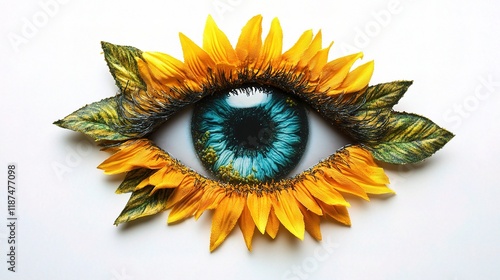 Beautiful Isolated Sunflower Eye on White Background for Symbolism