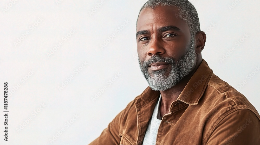 Confident Expression: A dignified man gazes confidently, the portrait capturing a moment of serene self-assurance. His expressive eyes, framed by a neat beard, hints at a depth of experience. Confident Expression: A dignified man gazes confidently, the portrait capturing a moment of serene self-assurance. His expressive eyes, framed by a neat beard, hints at a depth of experience.