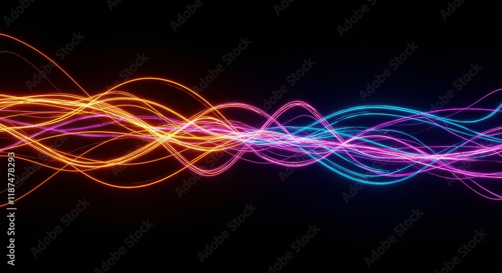 Abstract Neon Light Waves: Vibrant neon light waves in shades of orange, pink, and blue undulate and intersect, creating a dynamic and visually stunning abstract composition. Abstract Neon Light Waves: Vibrant neon light waves in shades of orange, pink, and blue undulate and intersect, creating a dynamic and visually stunning abstract composition.