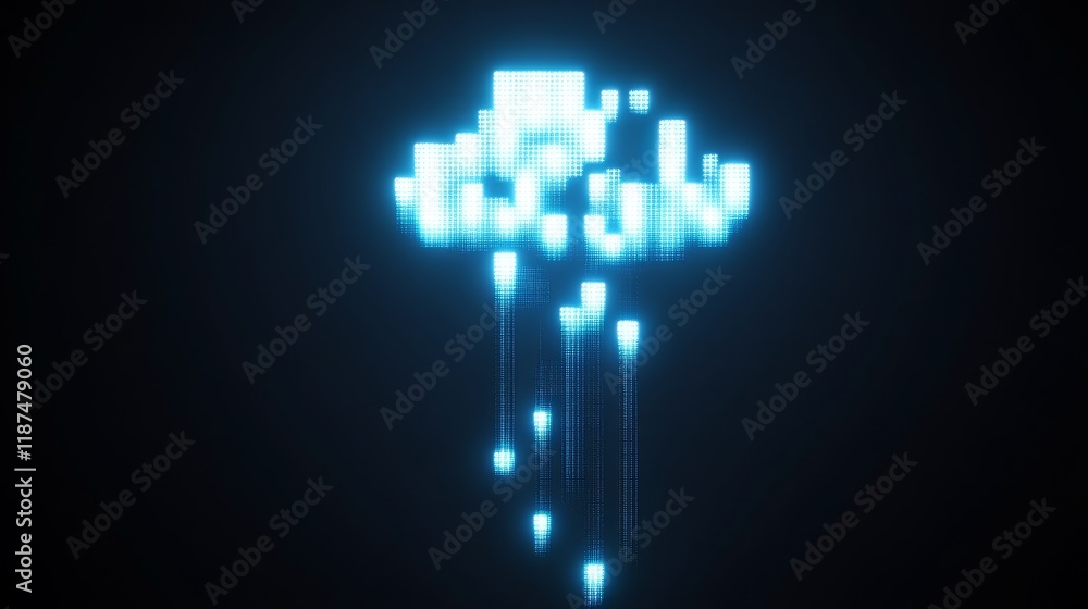 Obraz premium Icon cloud download is made up of LED square shapes. There are bright diodes and there are black dead diodes 