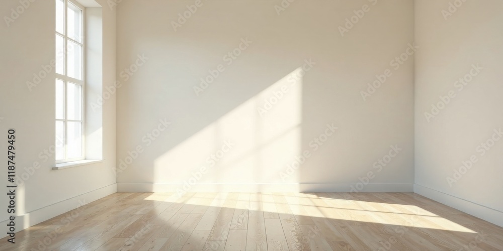 Sunlit Empty Room with Hardwood Floor and White Walls Sunlit Empty Room with Hardwood Floor and White Walls