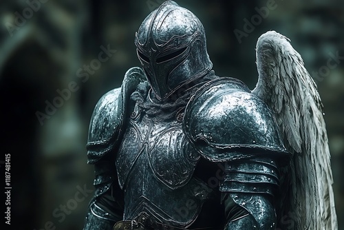 Angelic Knight in Dark Armor Stands Vigil photo