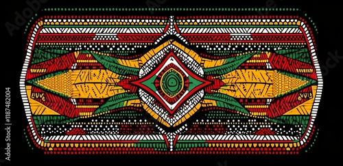 African clash ethnic tribal seamless pattern background. Modern red, yellow, green symbols, square repeat lines backdrop for Black History Month, Juneteenth, Kwanzaa print, banner, wallpaper photo