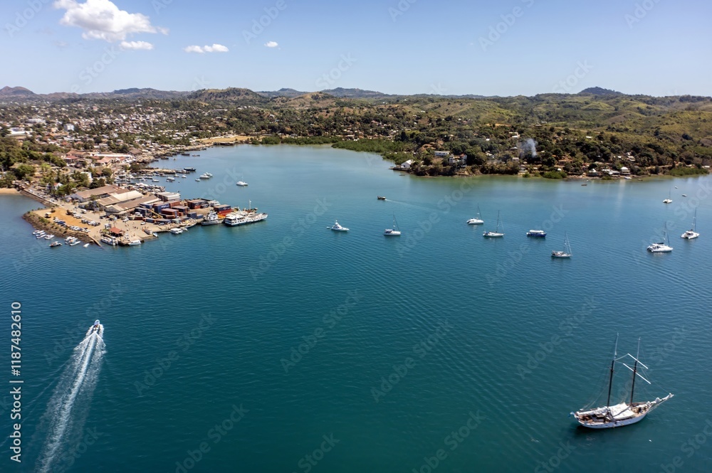 Obraz premium Hell Ville, the capital of the island of Nosy Be. Madagascar. Aerial view.