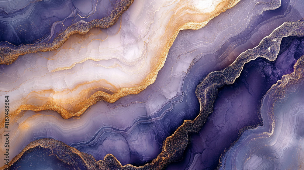 Fototapeta premium Abstract Purple Marble with Gold Veins in Luxury Design