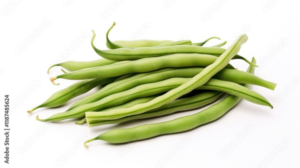 Green and Fresh French Beans Isolated on White Background. Concept of Healthy and Nutritious Vegetarian Diet Food Green and Fresh French Beans Isolated on White Background. Concept of Healthy and Nutritious Vegetarian Diet Food