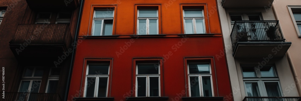 Fototapeta premium A striking view of a building's facade with colorful painted walls and distinct windows, reflecting the beauty and vibrancy of urban architecture in contemporary design.