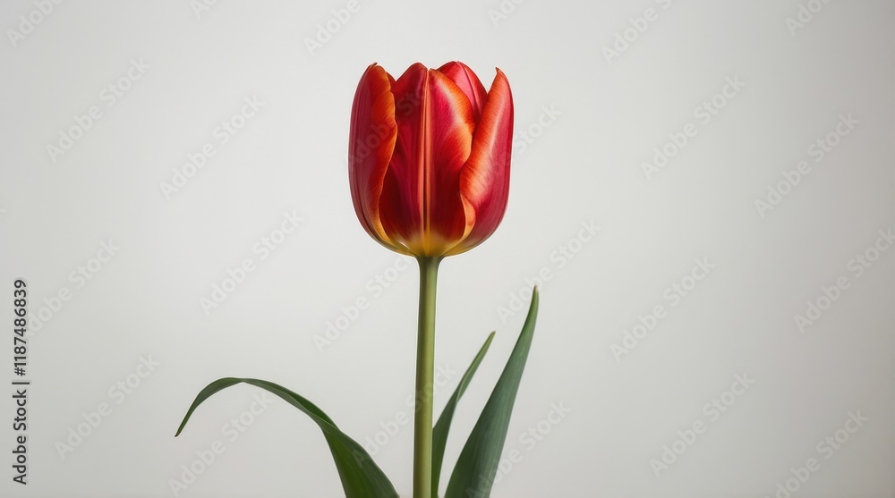 Fototapeta premium Red tulip on a plain background, lonely tulip, background