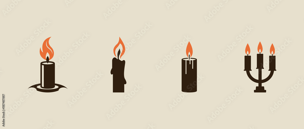 Burning candle for religion commemorative and party. Set of burning candles Burning candle for religion commemorative and party. Set of burning candles