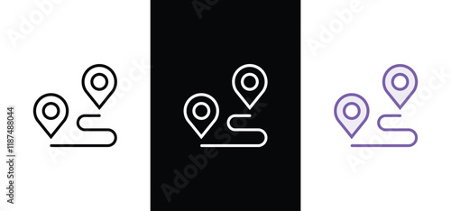 Map and location symbols set. Mapping icon collection. Geolocation map path distance. GPS cartography position. Pinpoint, map search, route, navigator - stock vector. 