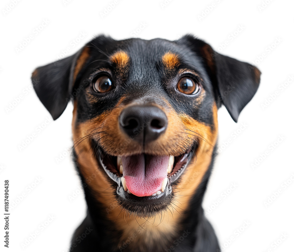 Joyful dog selfie on high fidelity pet portrait cheerful expression isolated on transparent background png Joyful dog selfie on high fidelity pet portrait cheerful expression isolated on transparent background png