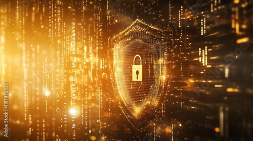 A digital shield with a lock icon