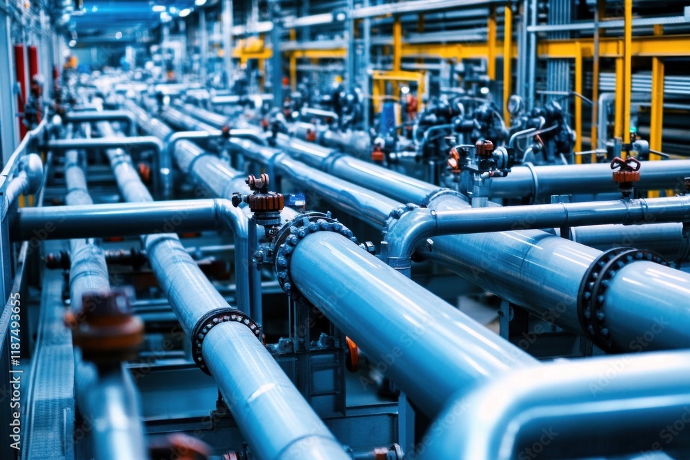 Aerial view of interconnected gas pipelines leading to a central collection hub in a facility