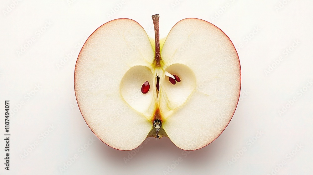 Fresh Ripe Apple Sliced in Half Isolated on White Background Fresh Ripe Apple Sliced in Half Isolated on White Background