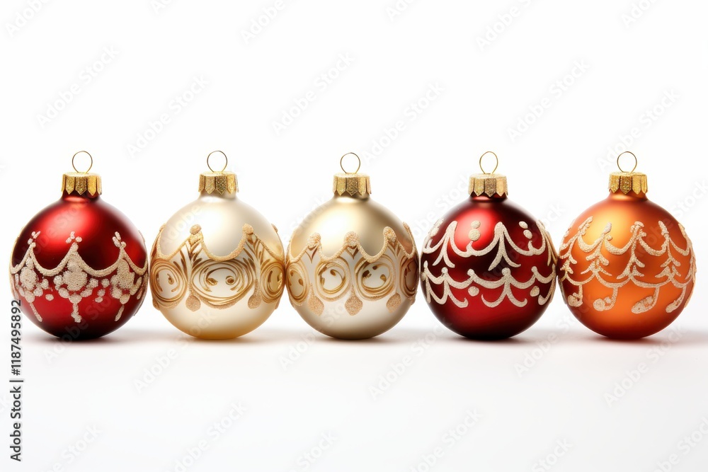 Festive Christmas ornaments arranged in a decorative display for holiday celebrations Festive Christmas ornaments arranged in a decorative display for holiday celebrations