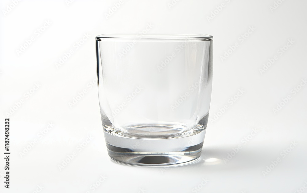 A clear glass tumbler with a smooth design, placed on a bright white background A clear glass tumbler with a smooth design, placed on a bright white background
