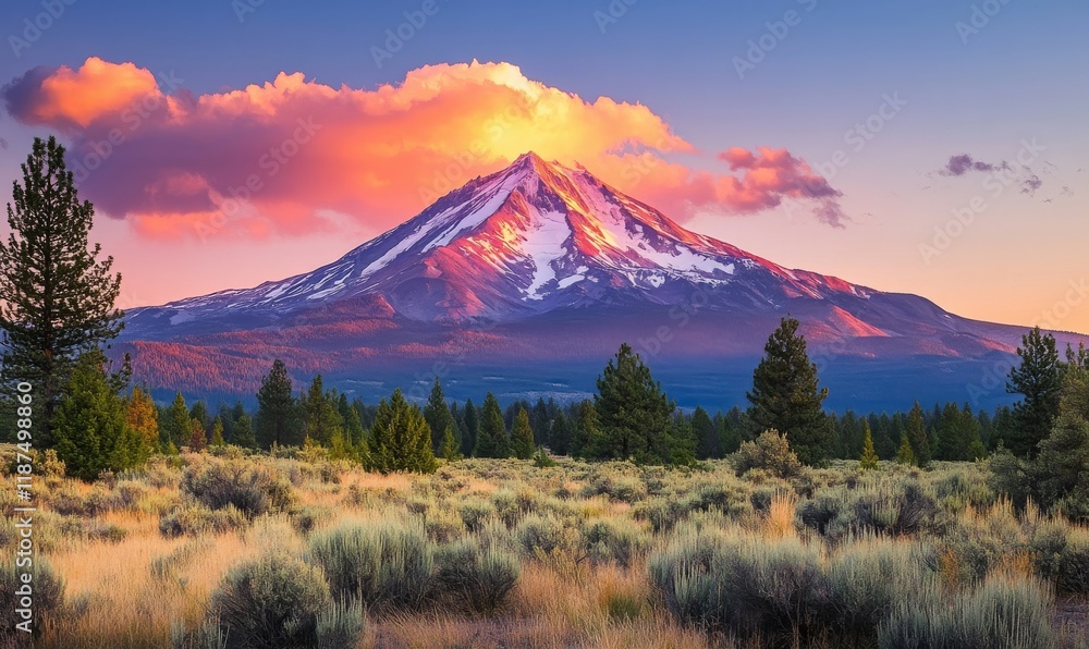 Majestic Snow Capped Mountain Peak At Sunset Majestic Snow Capped Mountain Peak At Sunset