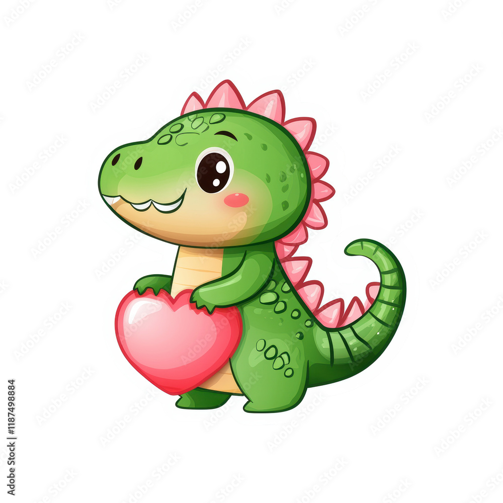 Fototapeta premium Cute Dinosaur Holding Heart Illustration