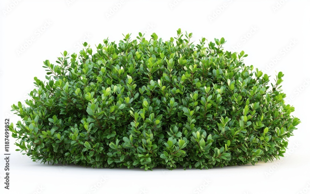 Obraz premium A dense green bush with rounded leaves isolated on a clean white background