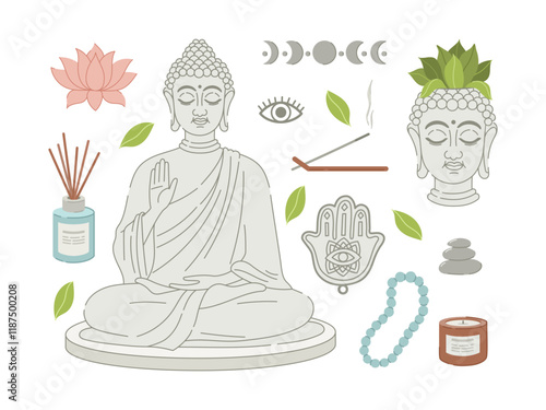 Thai Buddhism. Vector set. Can be used for decoration, printing, poster and banner.