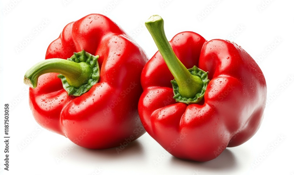 Low-angle shot of a red bell pepper on a white background with depth effect, fruit, low-angle Low-angle shot of a red bell pepper on a white background with depth effect, fruit, low-angle