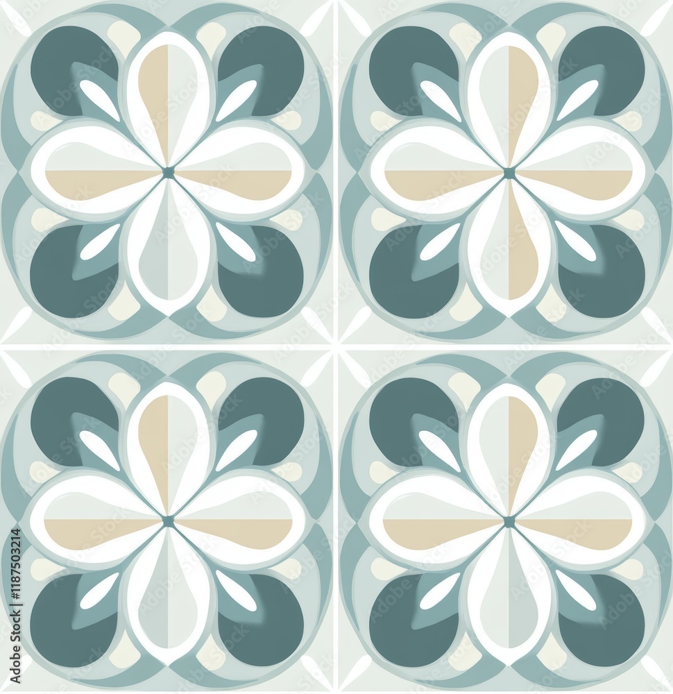 Fototapeta premium Mid-century modern wrapping paper with an off-white starburst pattern on a light blue background