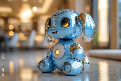 A Futuristic Blue Robot Dog Sits In A Modern Home photo