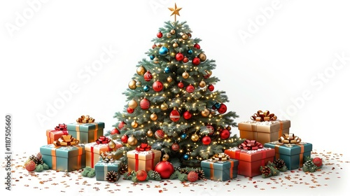 Decorated Christmas tree with presents.