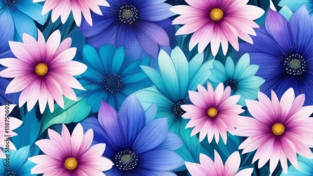 Fototapeta premium A blue and pink flower pattern