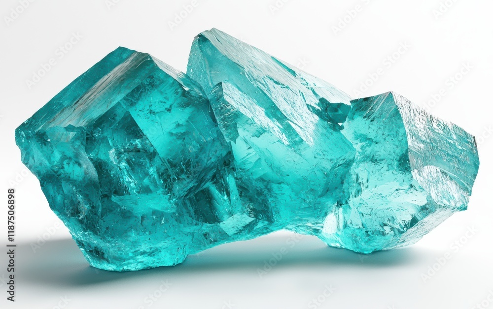 A bold aquamarine crystal with smooth surfaces and glowing edges, set on a pristine white backdrop A bold aquamarine crystal with smooth surfaces and glowing edges, set on a pristine white backdrop