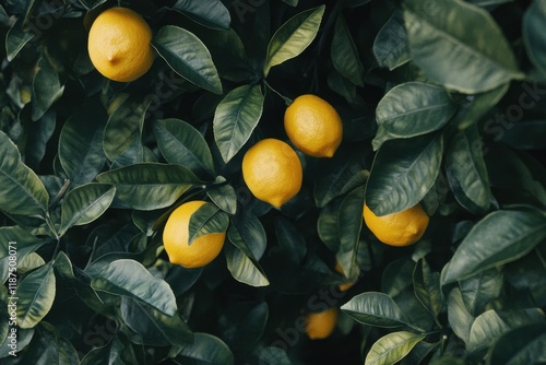 Ripe Lemons Growing Abundantly On A Lush Green Tree photo