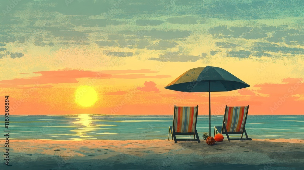 Sunset beach chairs relaxation ocean view autumn Sunset beach chairs relaxation ocean view autumn