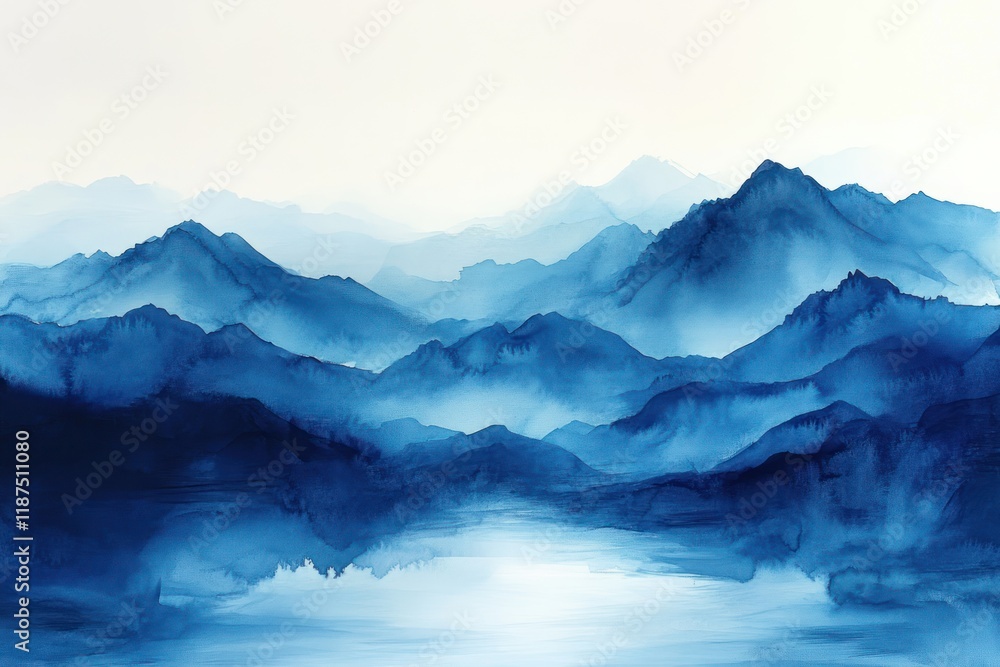 Obraz premium Abstract Watercolor Artwork Deep Blue Brush Strokes Soft Lighting Fluid Movement