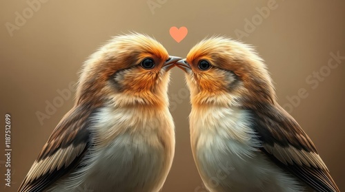 Birds kissing gently, with a heart symbol floating between them  photo