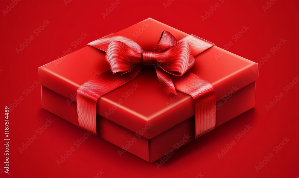 Obraz premium Red Gift Box with Satin Bow on Red Background