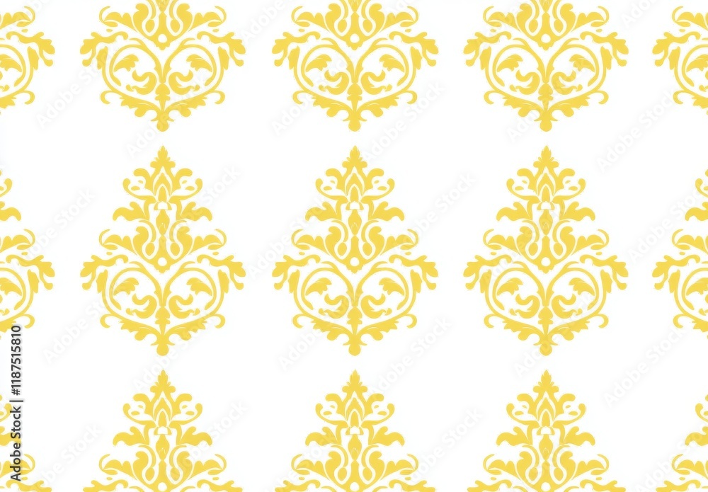 Baroque-inspired wallpaper with a seamless modern backdrop, showcasing white and gold floral elements. Suitable for use in fabric, wallpaper, and packaging, decorated with ornate Damask flowers Baroque-inspired wallpaper with a seamless modern backdrop, showcasing white and gold floral elements. Suitable for use in fabric, wallpaper, and packaging, decorated with ornate Damask flowers