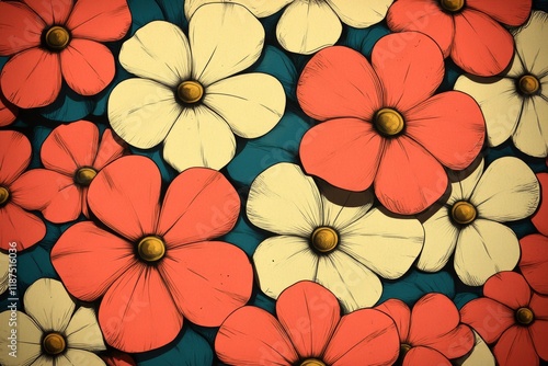 Wallpaper Mural Stock vibrant blue and orange wallpaper adorned with a variety of colorful flowers Torontodigital.ca