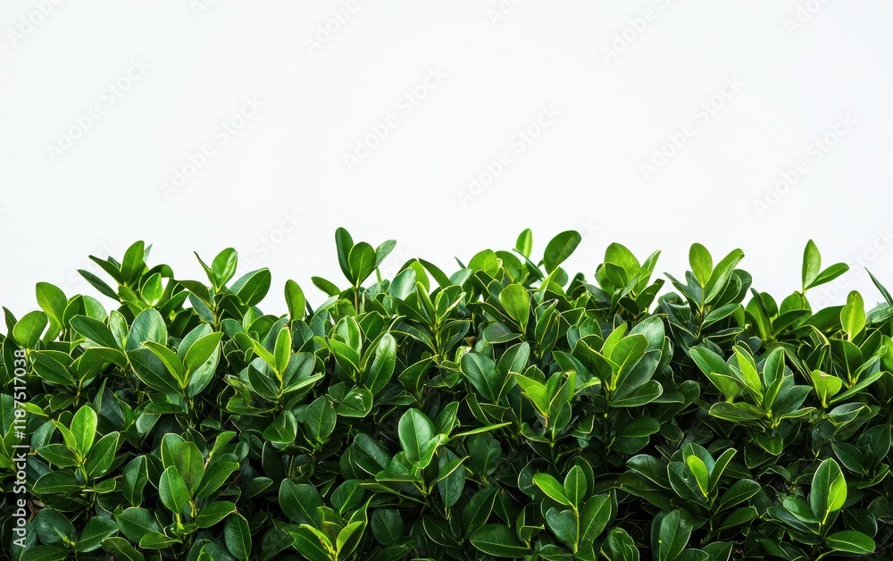 A dense green bush with rounded leaves isolated on a clean white background A dense green bush with rounded leaves isolated on a clean white background