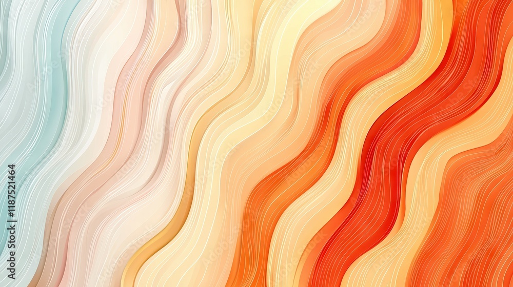 An abstract background featuring wavy lines in shades of orange, blue, yellow, and green, reminiscent of oceanic waves An abstract background featuring wavy lines in shades of orange, blue, yellow, and green, reminiscent of oceanic waves
