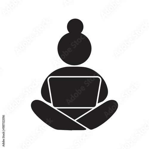 ector silhoutte of a person sitting cross-legged with a laptop on lap