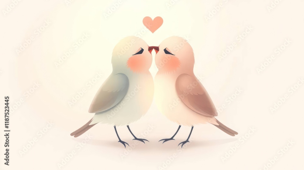 Obraz premium Two sparrows kissing on a romantic background 