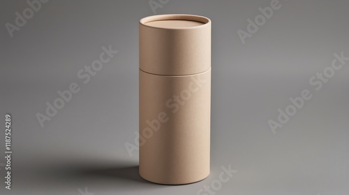 Elegant Beige Cardboard Tube Packaging Mockup on Grey Background