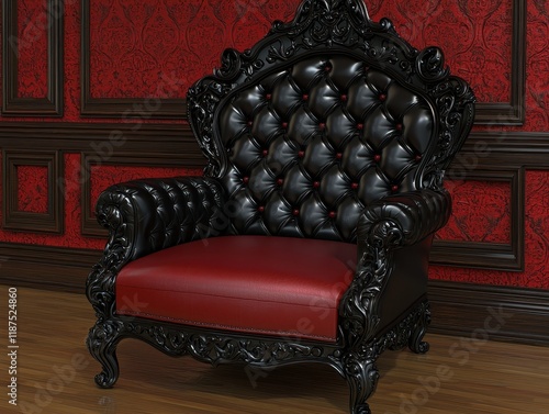 Luxurious black and red armchair in a vintage room photo