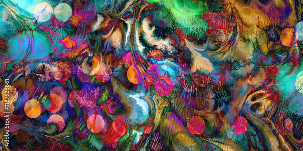Fototapeta premium layered blend of bokeh, marbling and dendritic paint patterns
