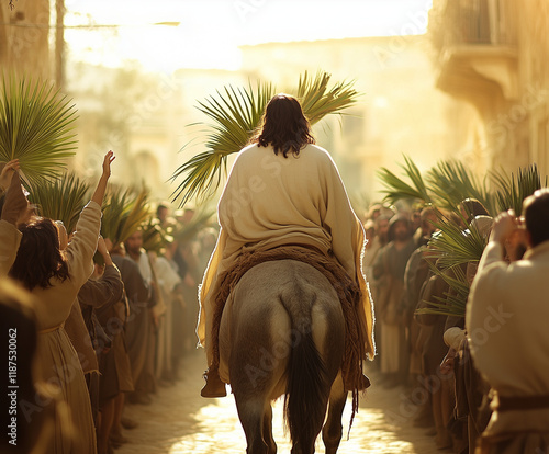 Jesucristo entrando en Belén recibido por una multitud