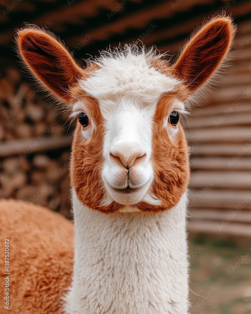 Obraz premium Close-up portrait of an adorable brown and white alpaca