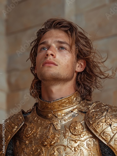 Portrait of a young man in golden armor