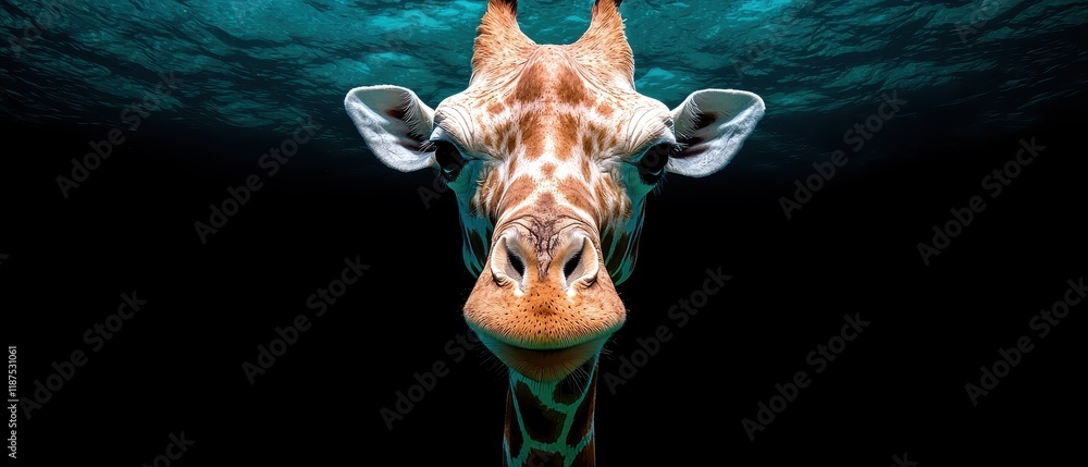 Close-up of a giraffe's face underwater Close-up of a giraffe's face underwater