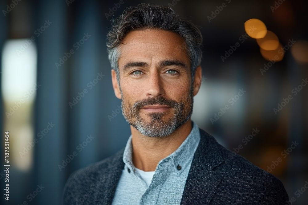Naklejka premium Confident Stylish Businessman Portrait Professional Executive Smiling Mature Male Manager in Office Attire with Glasses